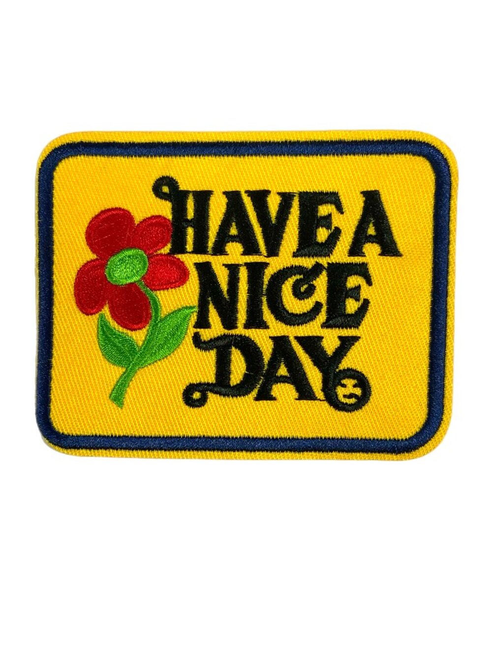 Have A Nice Day Flower Embroidered Patch Yellow Retro Groovy Iron On